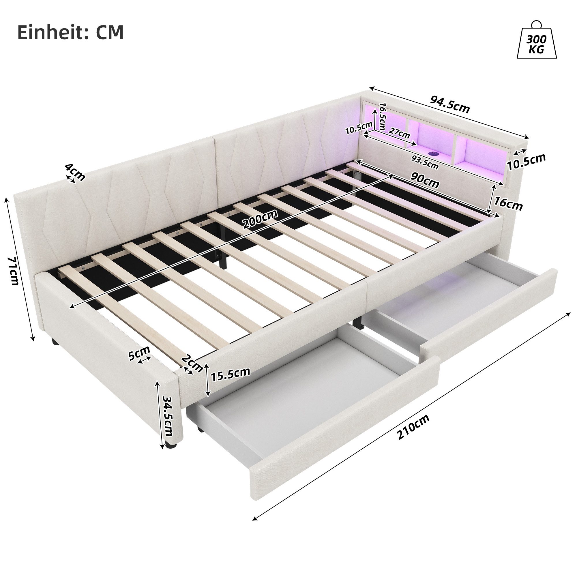 STILVORA Polsterbett Polsterbett 90×200cm Daybett Jugendbett mit USB+Typ C& günstig online kaufen