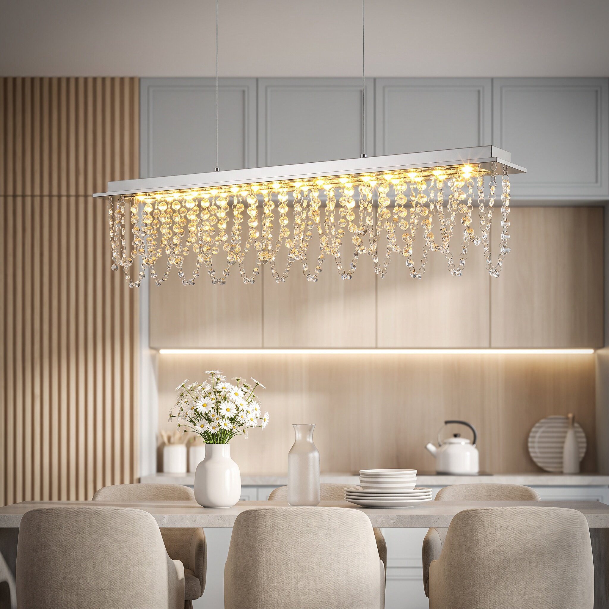 WILGOON LED Pendelleuchte 38W Kristall Pendelleuchte Esszimmer Kronleuchter 180 cm Dimmbar, LED fest integriert, Kaltweiß, Naturweiß, Warmweiß, LED Hänge Leuchte Kristall Pendel mit Fernbedienung, Höhe verstellbar