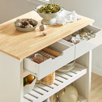 SoBuy Küchenwagen FKW74, Kücheninsel Sideboard Küchenschrank mit 2 Schubladen und Ablagen