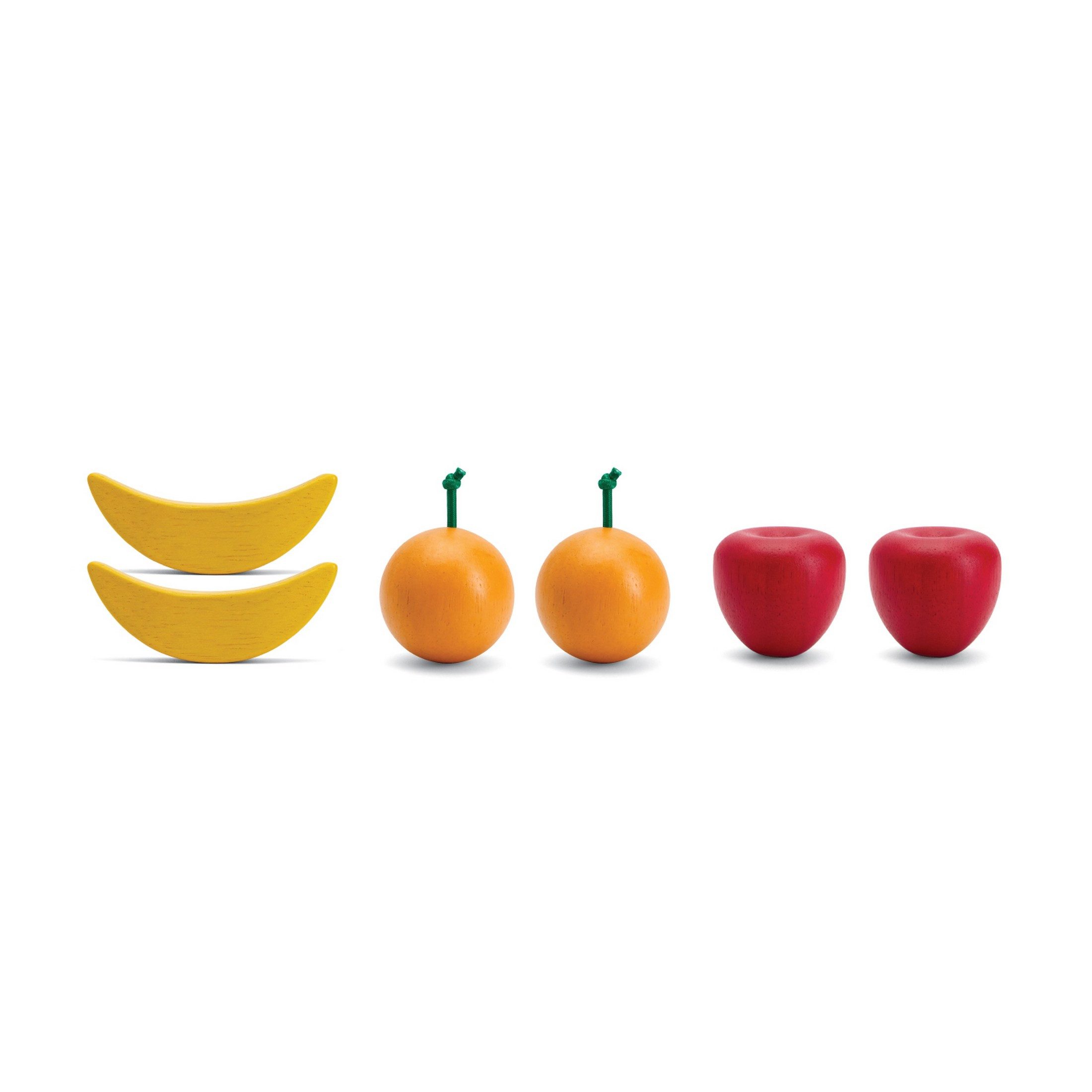 Plantoys Spiellebensmittel PlanToys - Obst & Gemüseset A (Apfel, Orange, Banane) - 18m+, (Set mit zwei Orangen, zwei Bananen und zwei Äpfeln, 6-tlg)