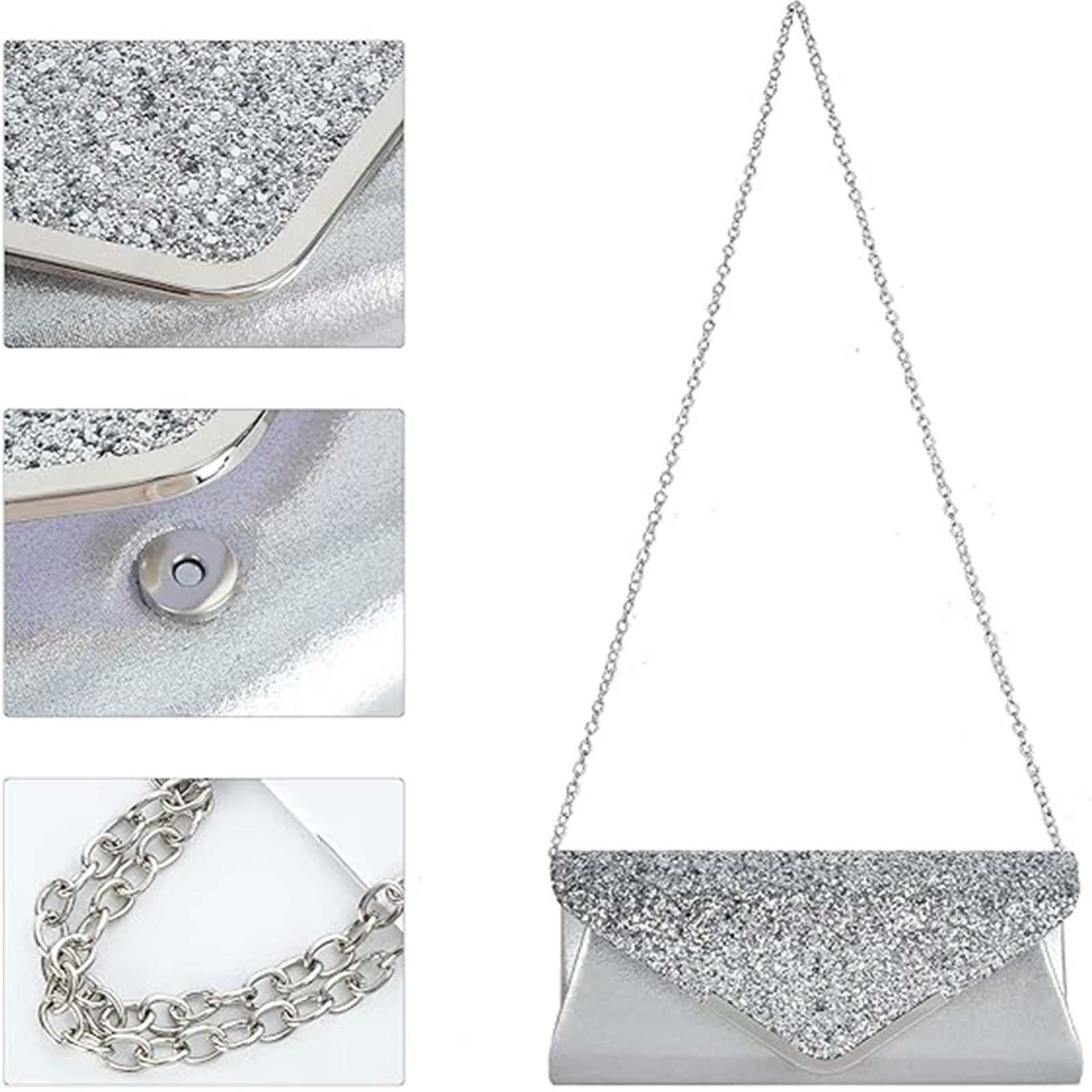 MOPUEA Abendtasche Pailletten Clutch Damen Abendtasche Schulter Umhängetasche (Einzelpack, 1 x Glitzer Clutch mit abnehmbarer Schulterkette), Glitzernd, elegant, vielseitig, leicht, große Kapazität