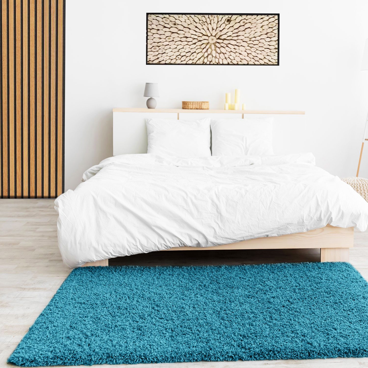 Vimoda Hochflor-Teppich Shaggy Türkis, Rechteckig, Höhe: 30 mm, Langflor Läufer Einfarbig Modern Wohnzimmer