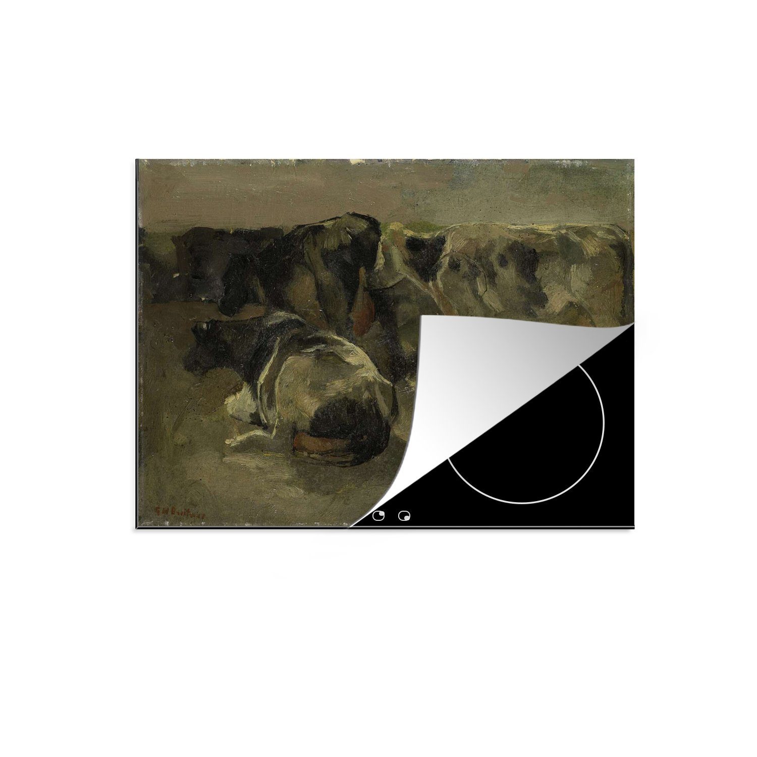 MuchoWow Herdblende-/Abdeckplatte Vier Kühe - Gemälde von George Hendrik Breitner, Vinyl, (1 tlg), 71x52 cm, Induktionskochfeld Schutz für die küche, Ceranfeldabdeckung
