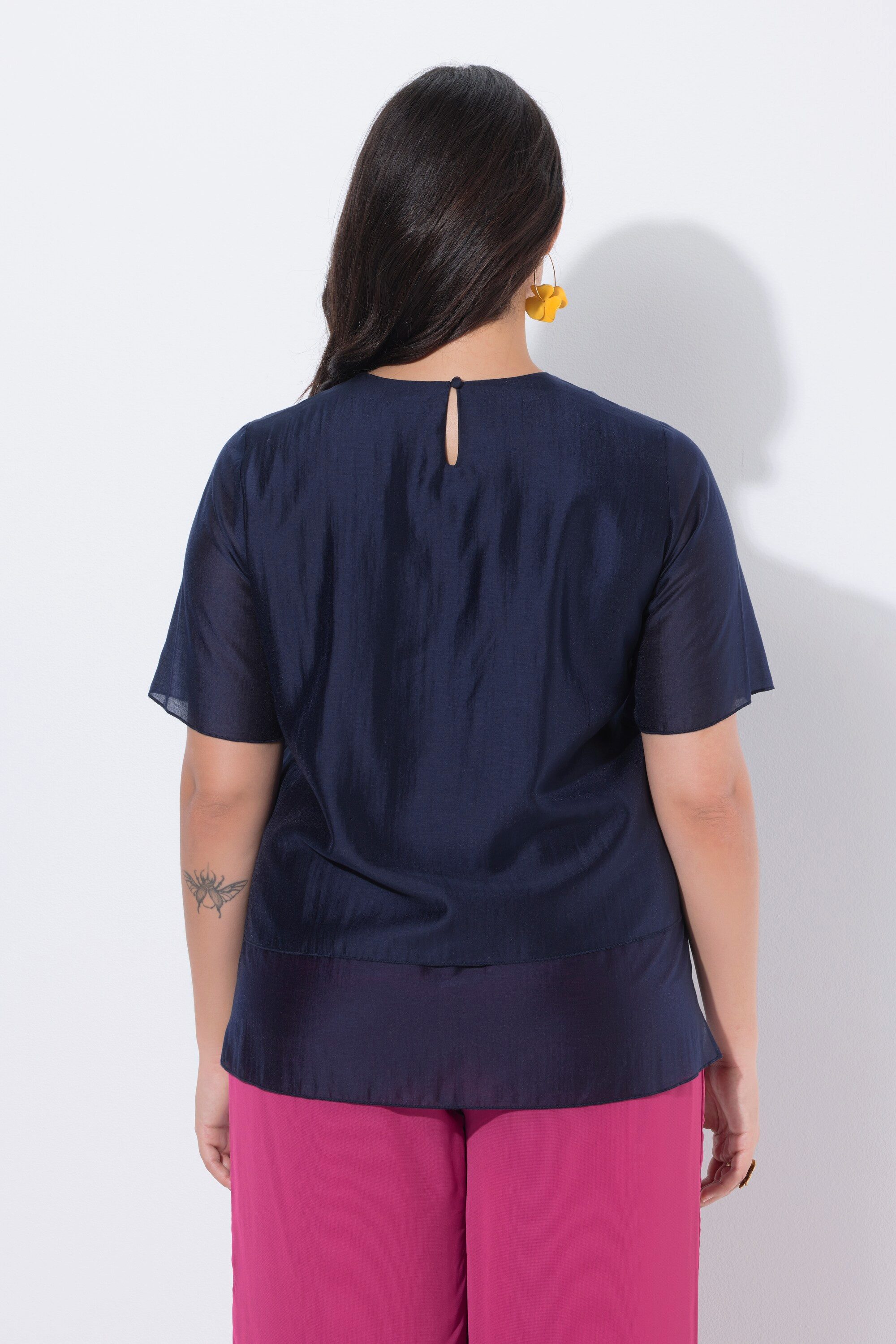 Ulla Popken Spitzenbluse Chiffonbluse Blüten-Applikationen Rundhals