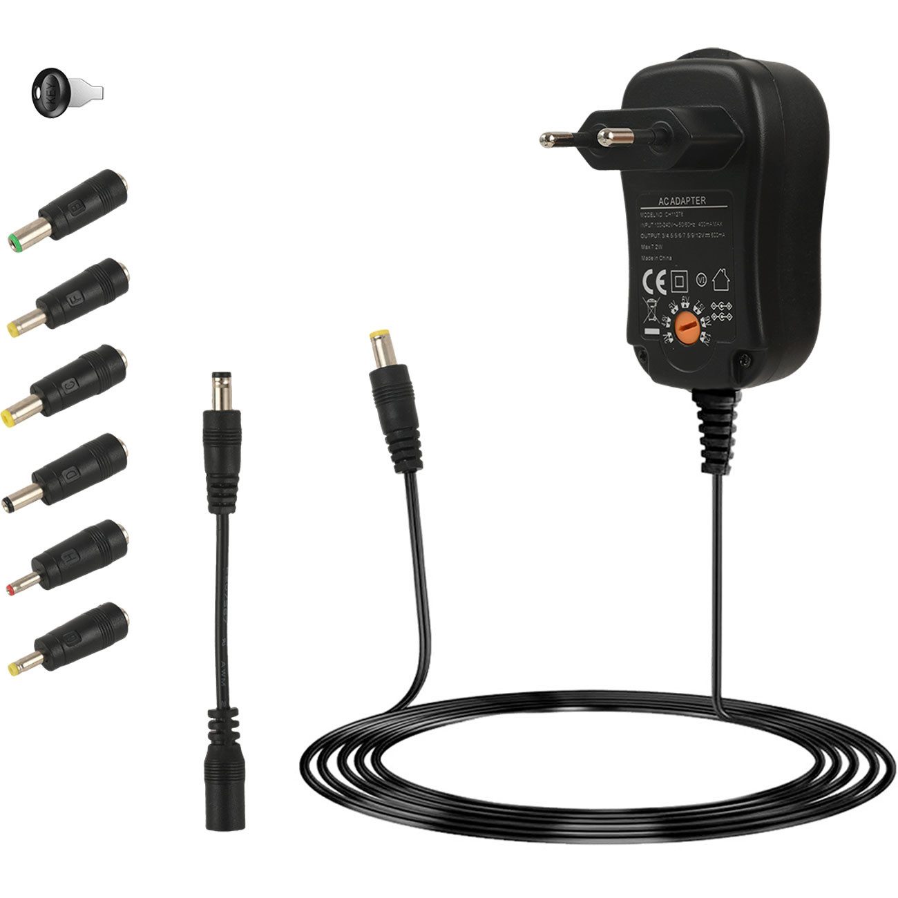 shop'n smile ideoon Universal Netzteil 3-12V 600mA 7,2W 6 Adapter & Pol-Wender Universal-Netzteil (doppelte/verstärkte Isolierung, Schaltnetzteil für Kleingeräte, Kabel)