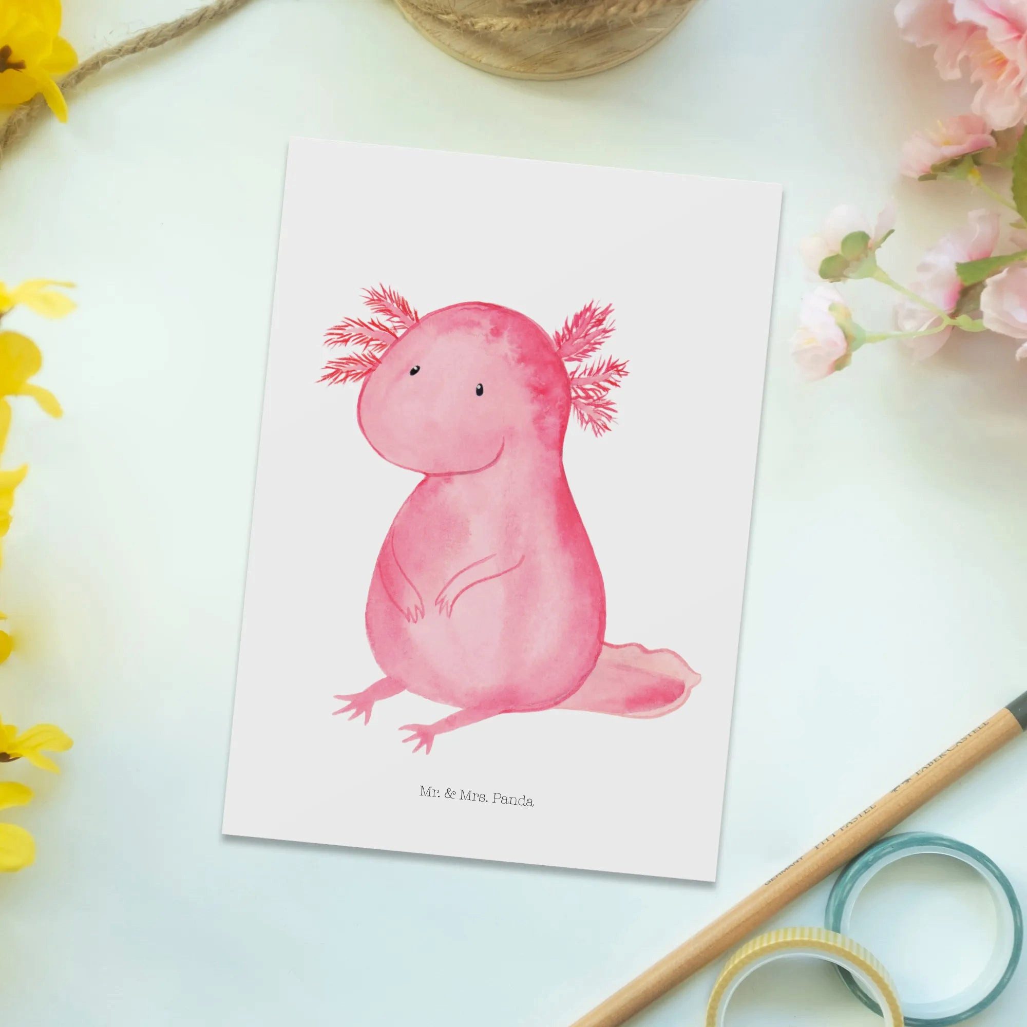 Thumbnail - Mr. & Mrs. Panda Postkarte Axolotl Niedlich, Ansichtskarten, Karte, Postkarte, Ansichtskarte, Charmantes Design