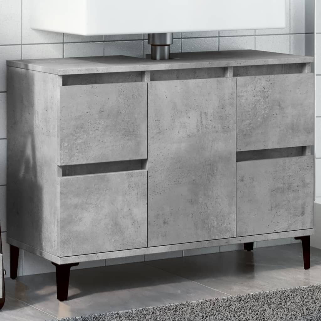 furnicato Waschbeckenunterschrank Betongrau 80x33x60 cm aus Holzwerkstoff und (1-St) Badschränke mit vier Schubladen, Fach mit Tür und Wandhalterung