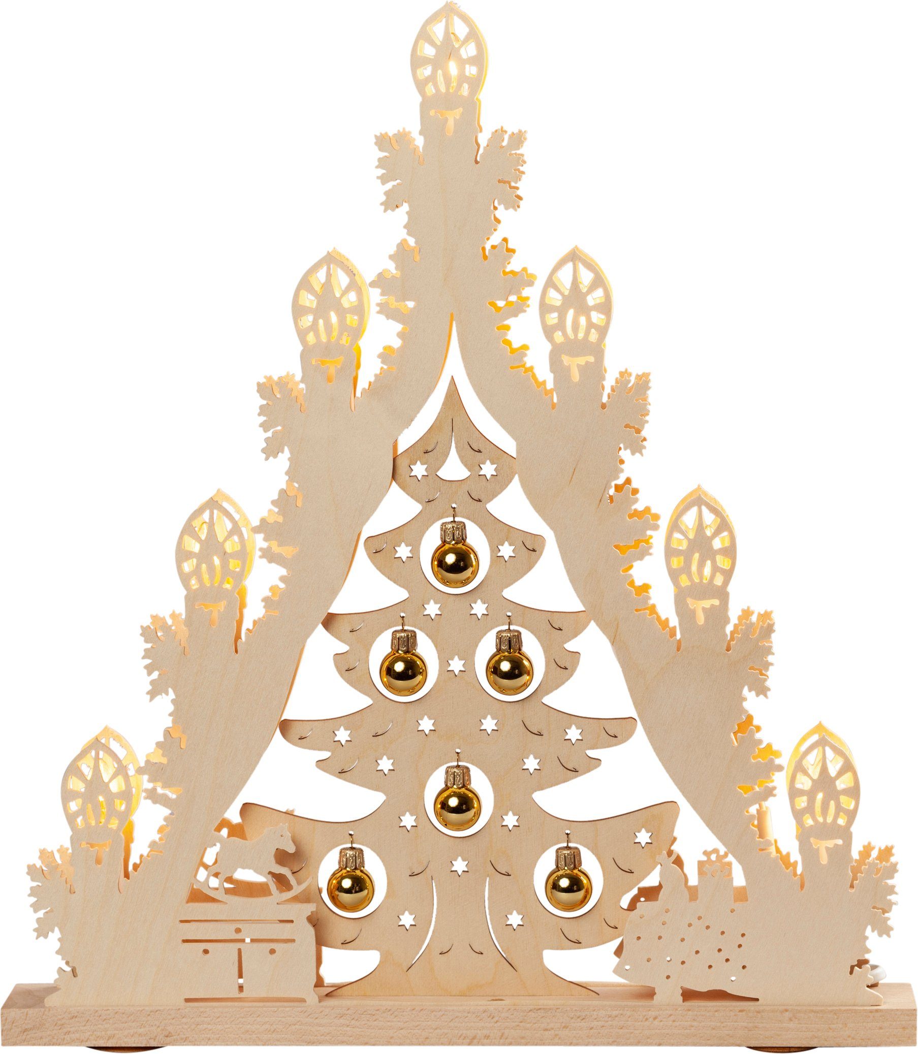 Weigla LED Lichterbogen Weihnachtsbaum mit (1-tlg), 7-flammig natur/goldfarben Lichterspitze, Kugeln