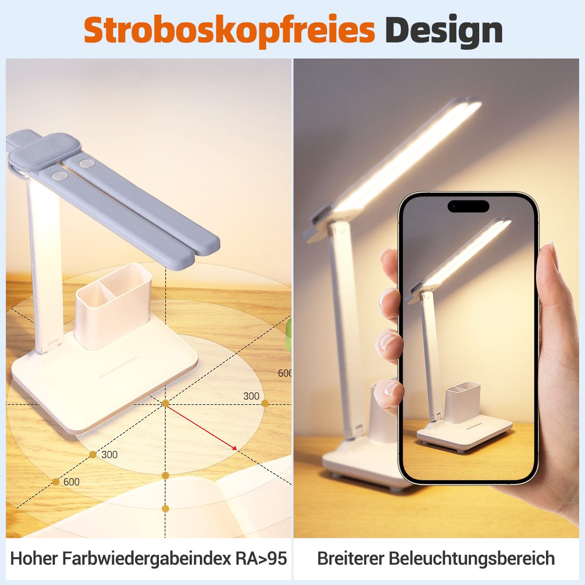 Elegear LED Schreibtischlampe 45cm Doppelkopf-Tischlampe Dimmbar, günstig online kaufen