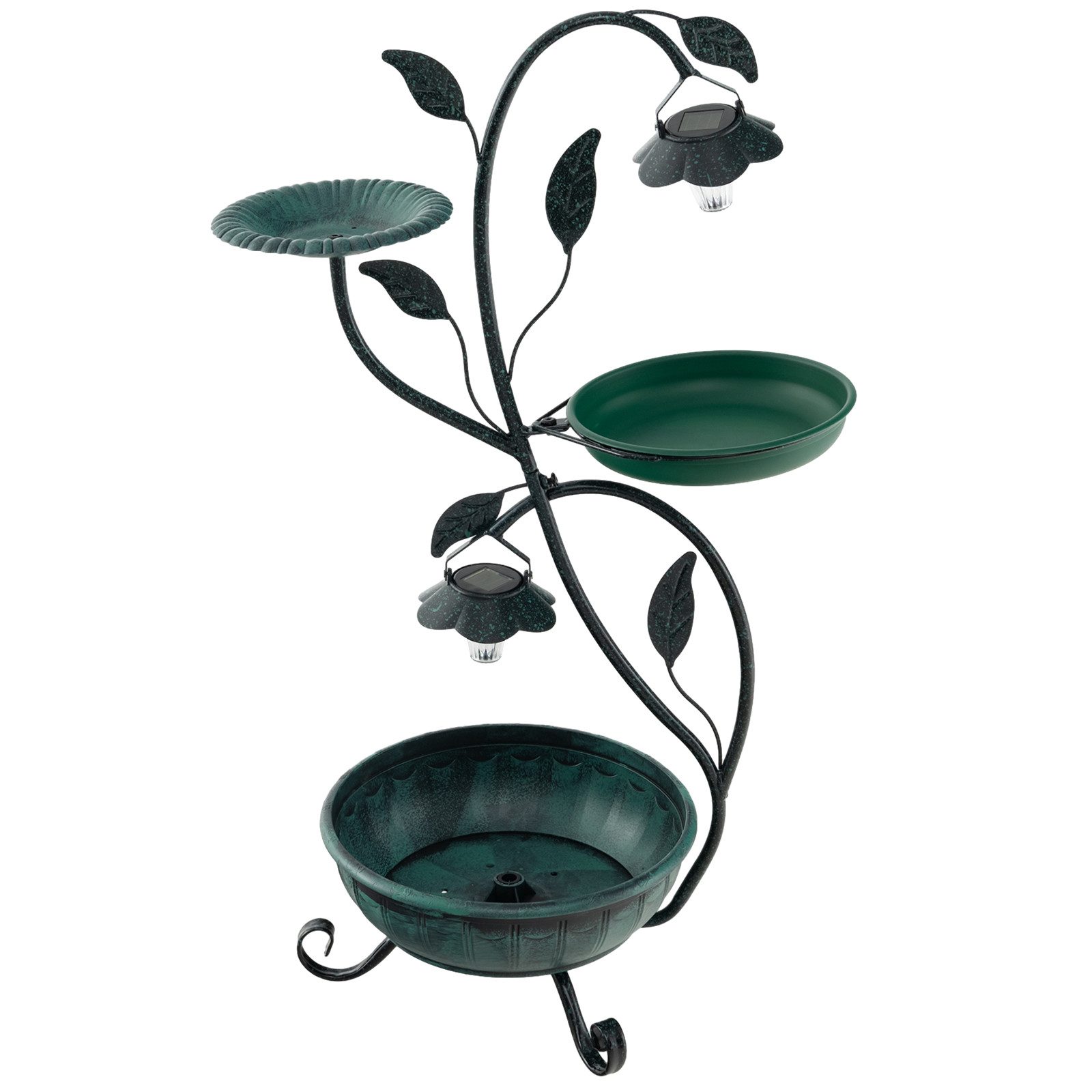 COSTWAY Vogelbad met solarlamp, bloempot, waterbak en standaard, retro vogelvoederstation, voederdispenser, vogelvoederdispenser, wilde vogelbad, tuin, binnenplaats, terras, 43 x 76 cm (groen