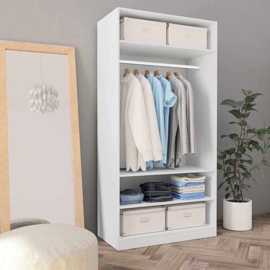 vidaXL Garderobenschrank in Weiß mit 4 Fächern und 3 Einlegeböden (LxBxH: 50x100x200 cm)