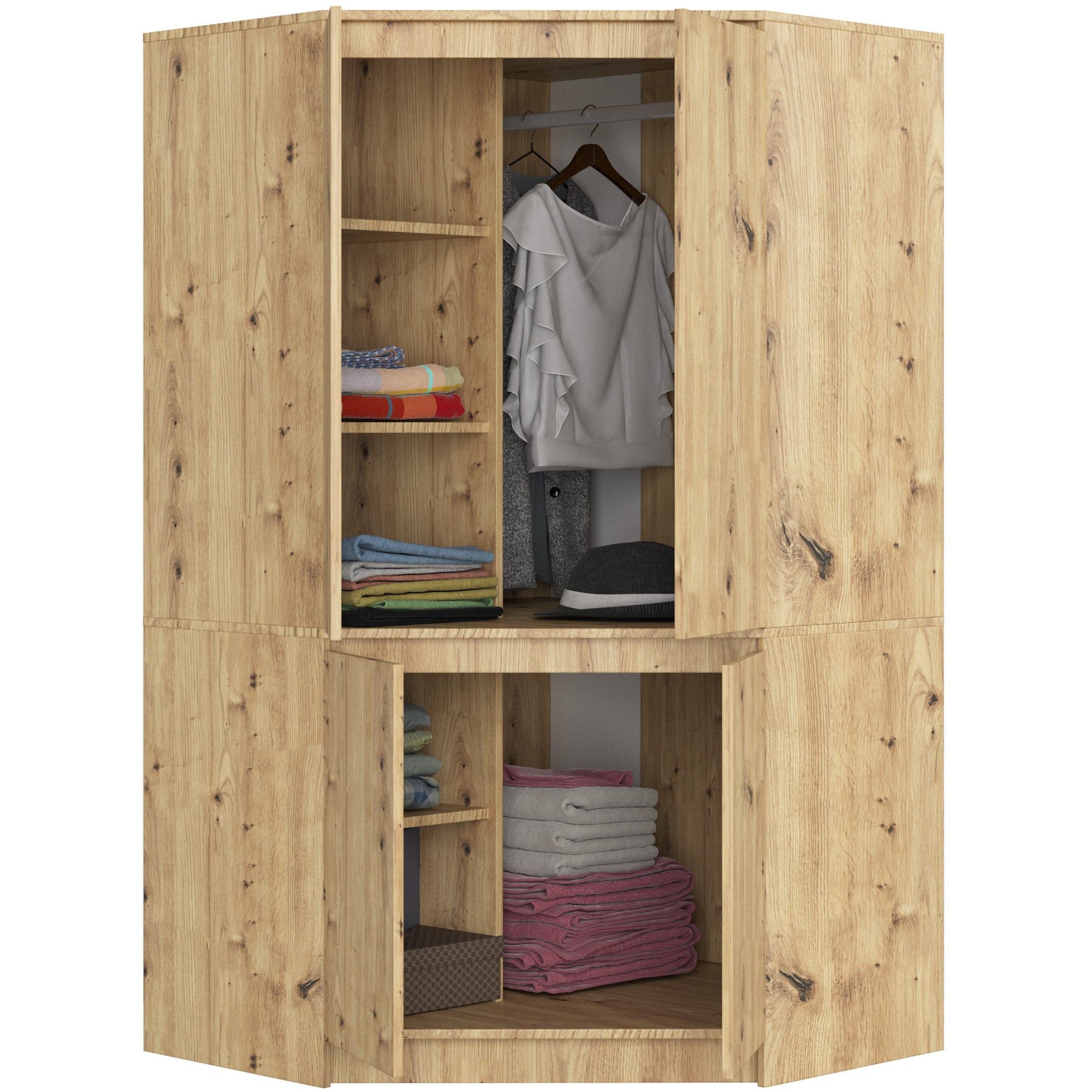 Raumhirsch Furniture Kleiderschrank Eleganter Kleiderschrank - Moderner Stauraum - Garderobenschrank Stilvolles Design in Artisan-Eiche, 4 Türen, 180 cm hoch, robust