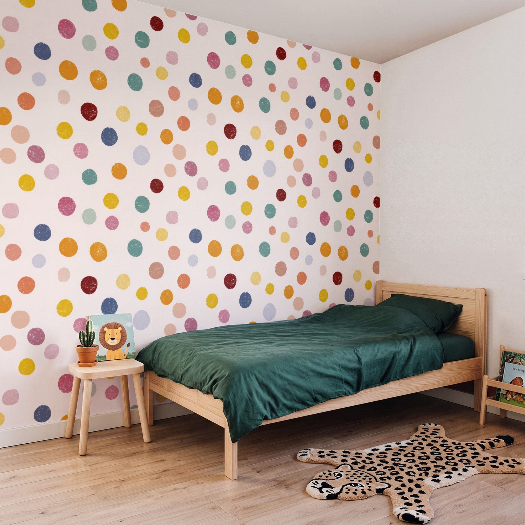 OnlyWow Fototapete Kinderzimmer - Punkte - Dezent - Farbenfroh, Matt, bedruckt, Wanddekoration, Wandtapete, Schlafzimmer 260x220cm