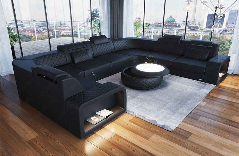 Sofa Dreams Wohnlandschaft »Foggia - U Form Ledersofa«, mit LED, verstellbare Kopstützen, Designersofa