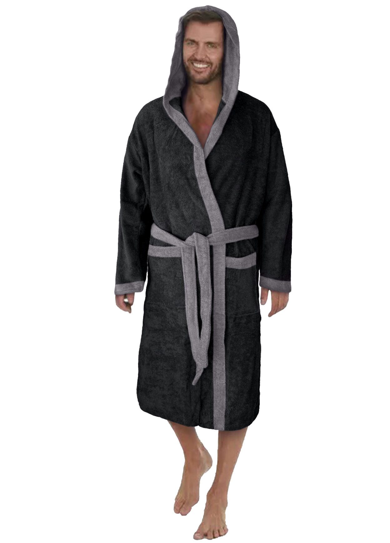 Badekönig Herrenbademantel, Kapuze, Gürtel, Langform Frottee günstig online kaufen