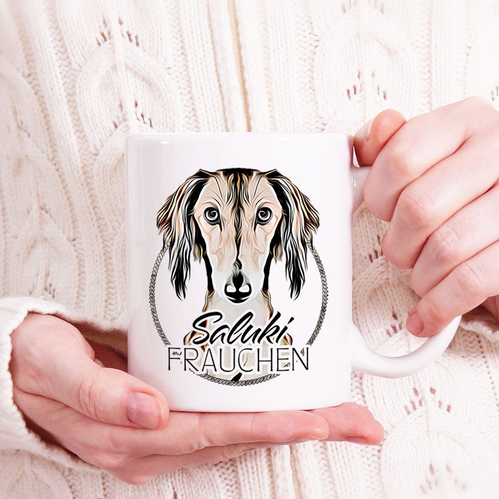 Cadouri Tasse beidseitig Geschenk, FRAUCHEN ml Hunderasse, handgefertigt, für bedruckt, Hundefreunde, Kaffeetasse Keramik, SALUKI - mit 330