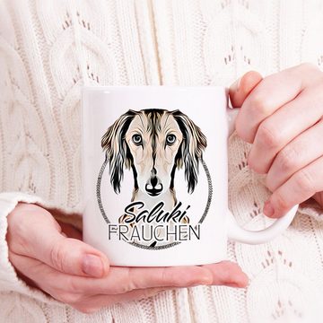 Cadouri Tasse SALUKI FRAUCHEN - Kaffeetasse für Hundefreunde, Keramik, mit Hunderasse, beidseitig bedruckt, handgefertigt, Geschenk, 330 ml