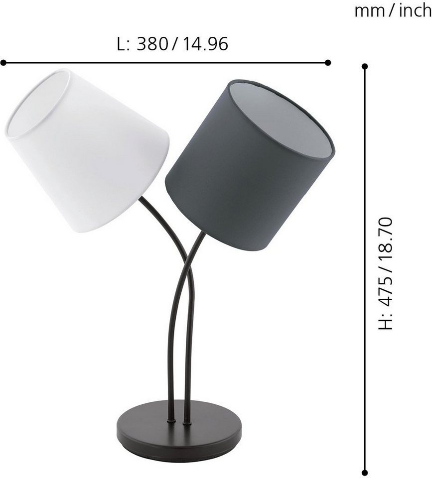 EGLO Tischleuchte »ALMEIDA«, schwarz / L38 x H47,5 x B18,5cm / exkl. 3 x E14 (je max. 25W) / Tischlampe aus Stoff - Texttilschirm - Tischleuchte - Schlafzimmerlampe - Nachttischlamoe - Lampe - Stoffschirm - Stofflampe-HomeTrends
