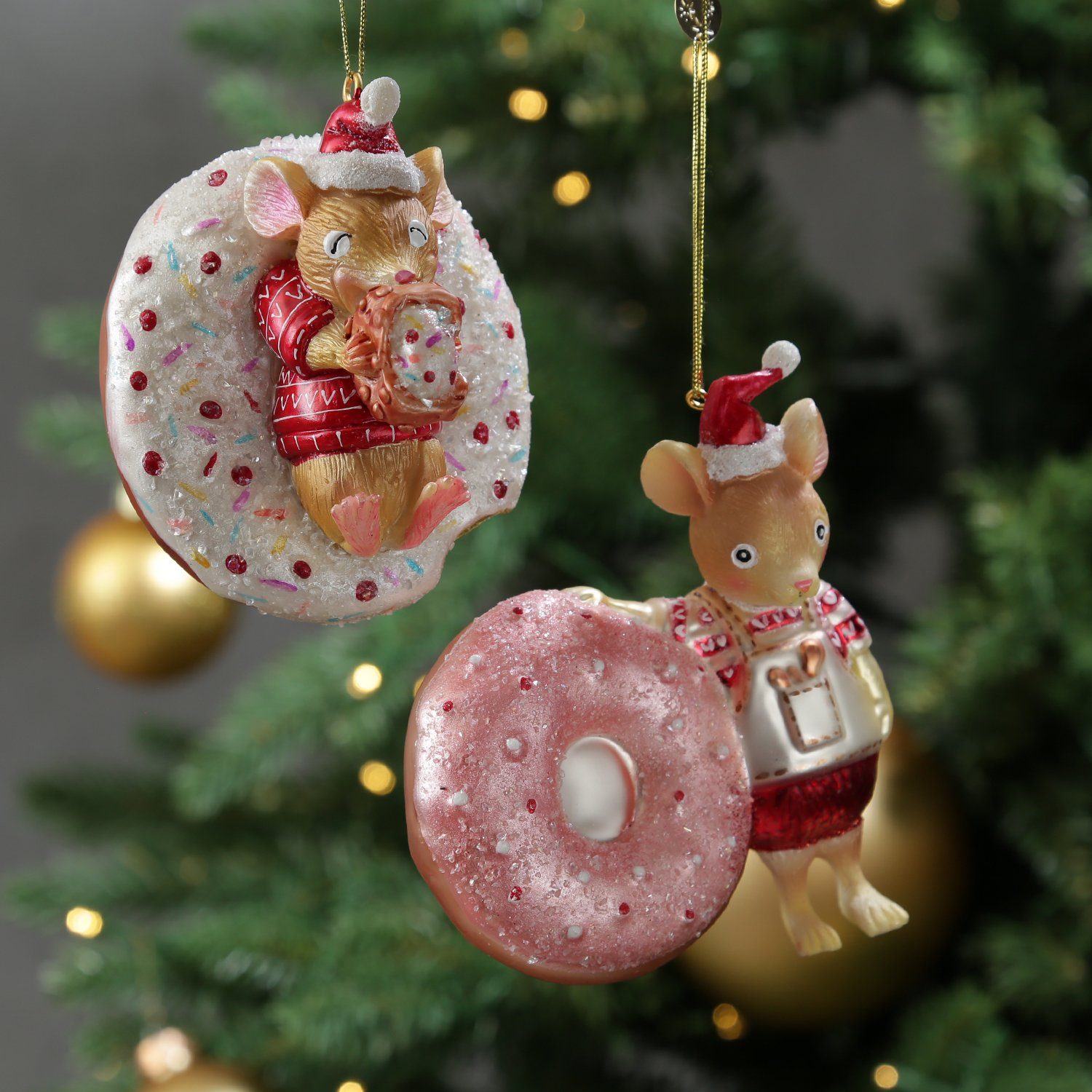 MARELIDA Christbaumschmuck Weihnachtsbaumschmuck Maus mit Donut Weihnachtsbäckerei Glas H: 11,5cm