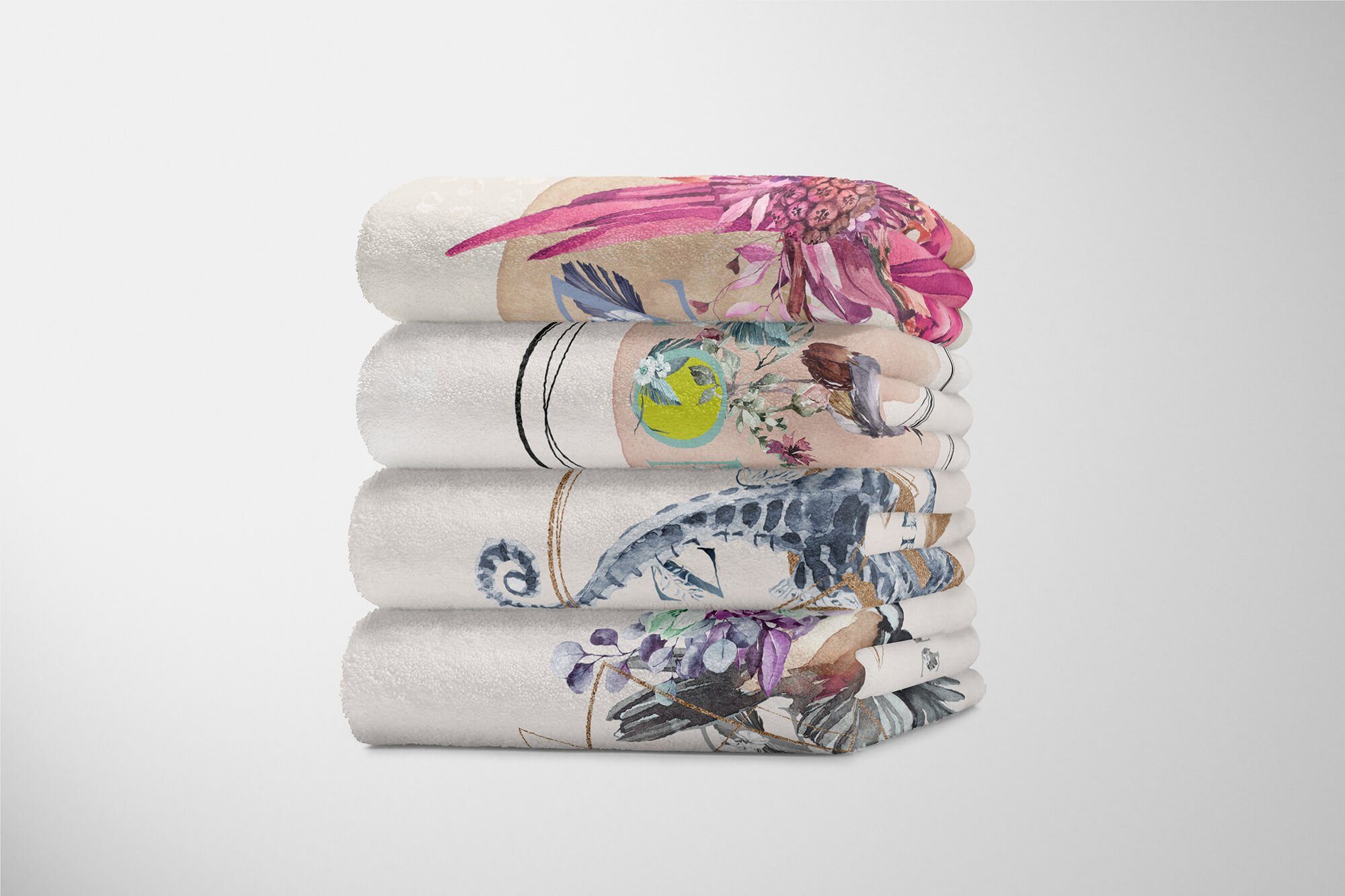 Handtücher Wasserfar, Baumwolle-Polyester-Mix Kunstvoll Strandhandtuch Seepferdchen Kuscheldecke Sinus Handtuch Ozean Art (1-St), Handtuch Saunatuch