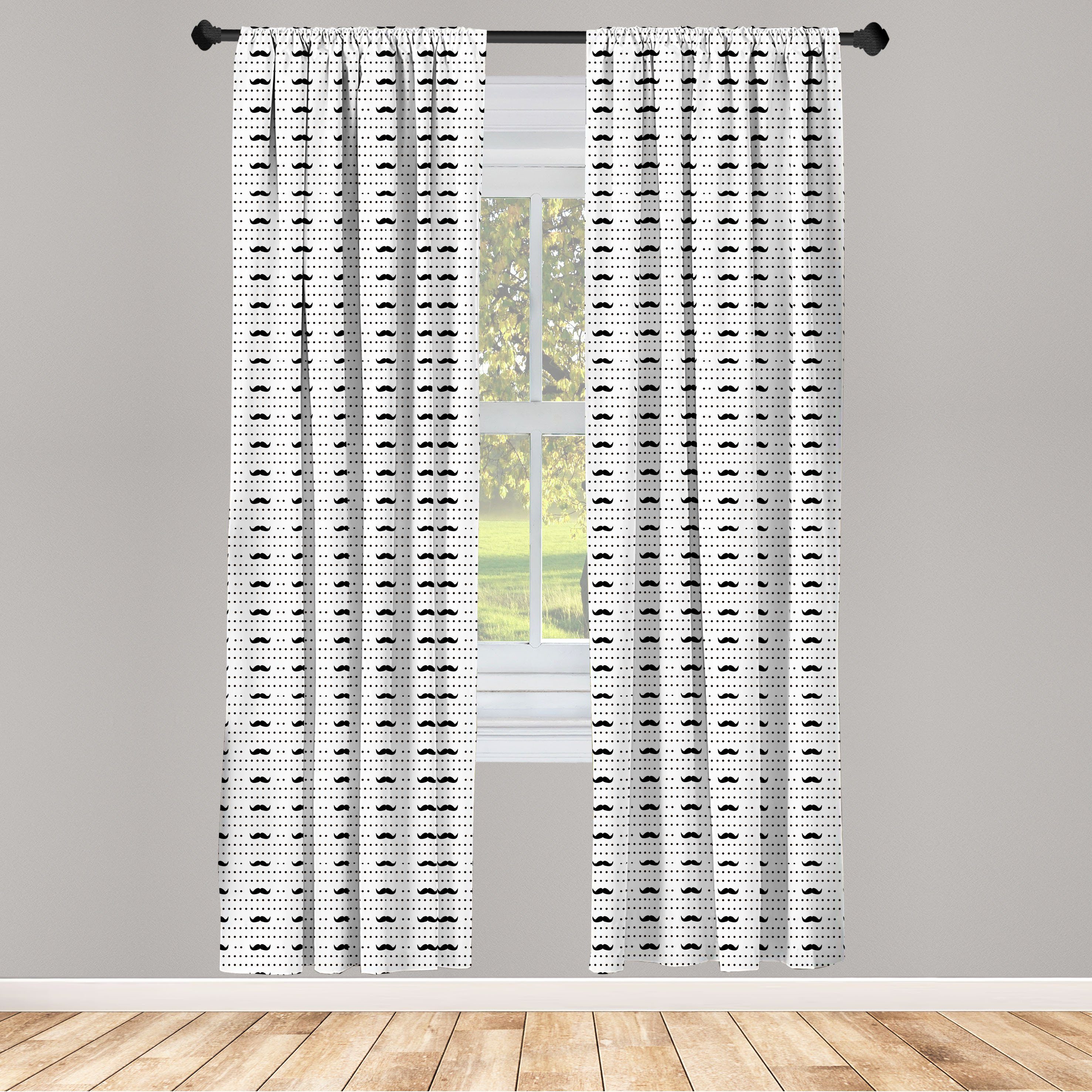 Gardine Vorhang für Wohnzimmer Schlafzimmer Dekor, Abakuhaus, Microfaser, Schnurrbart Rhythmische Punkte Gesichtsbehaarung