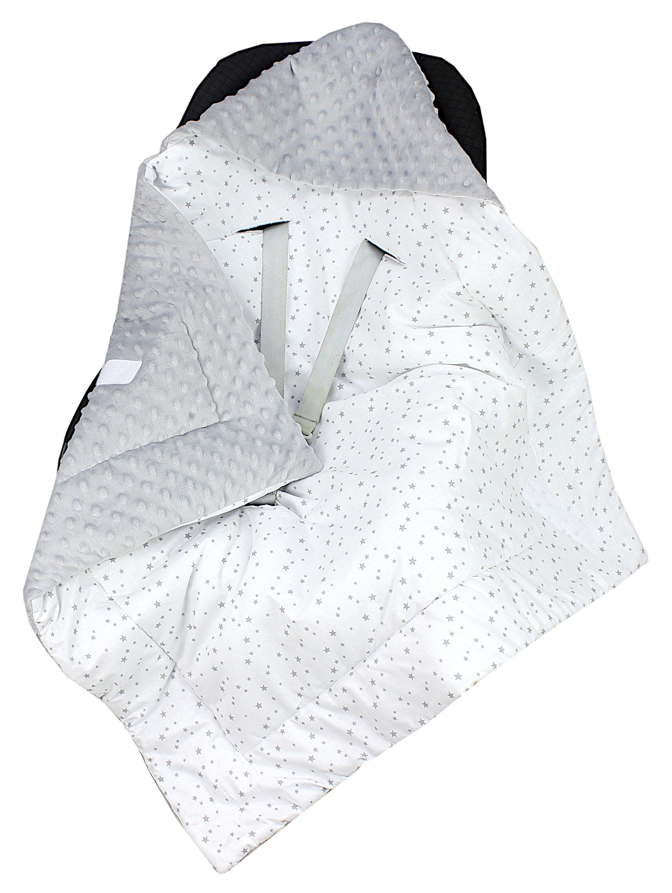 Einschlagdecke Baby Winter Einschlagdecke für Babyschale Wattiert Minky, TupTam Sternbild / Weiß / Grau