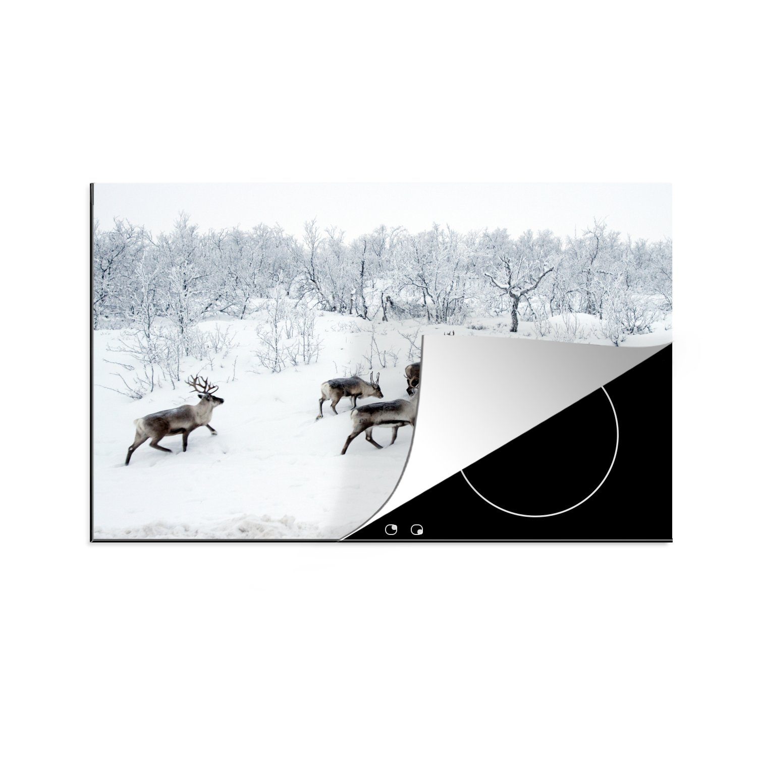 MuchoWow Herdblende-/Abdeckplatte Ceranfeldabdeckung - - Rentier küche, Winter, - (1 Vinyl, Wald Induktionskochfeld tlg), Schutz die Schnee für 81x52 cm