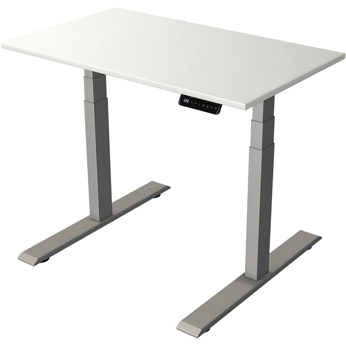 KERKMANN Schreibtisch Move 2, elektrisch höhenverstellbar bis 127 cm, T-Fuß, Breite 100 cm silberfarben/weiß | grau