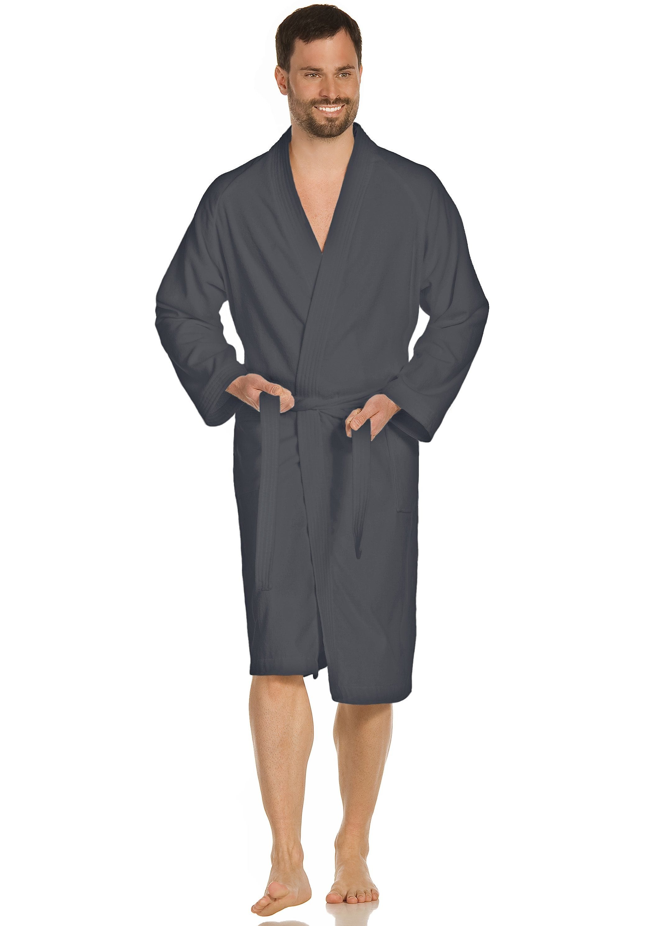 anthrazit Kimono-Kragen, Herren, Webvelours, Unisex-Bademantel für Dallas, mit Kurzform, & Baumwolle, reine Gürtel, Vossen Kimono-Kragen Damen