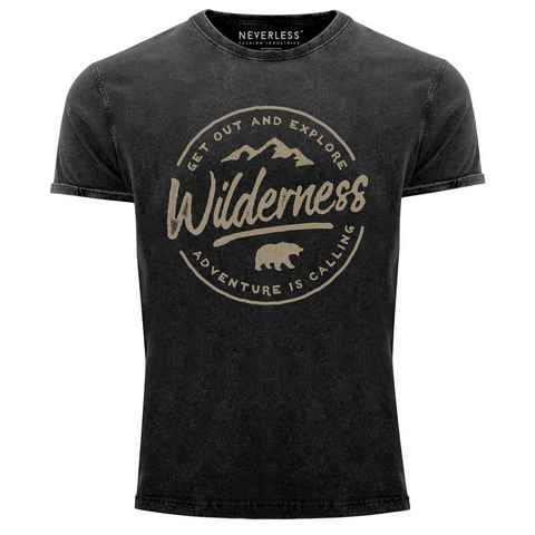 Neverless Print-Shirt Neverless® Herren T-Shirt Vintage Shirt Printshirt Adventure Logo Berge Mountain Bär Wilderness Schriftzug Fashion Streetstyle Aufdruck Used Look Slim Fit mit Print