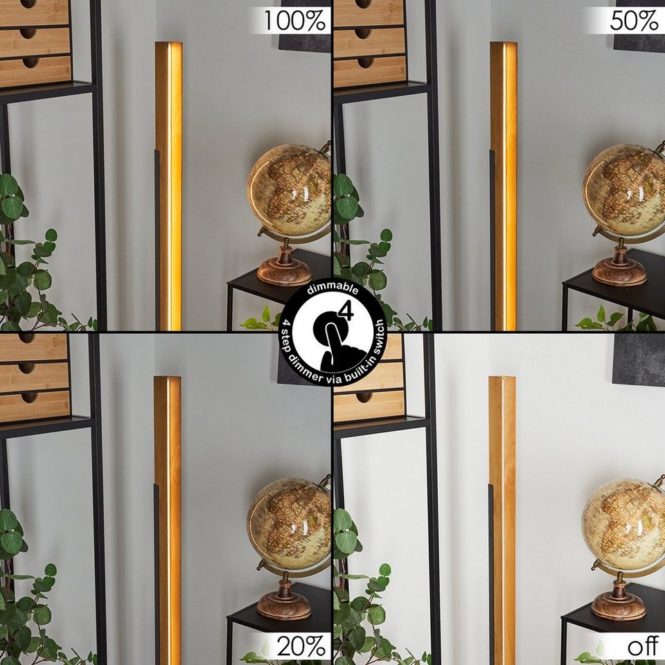 hofstein Stehlampe »Rauscedo« Bodenlampe aus Metall/Holz/Kunststoff in  Schwarz/Natur/Weiß, 3000 Kelvin, dimmbare Stehlampe, LED, max. 1950 Lumen,  mit Tastdimmer
