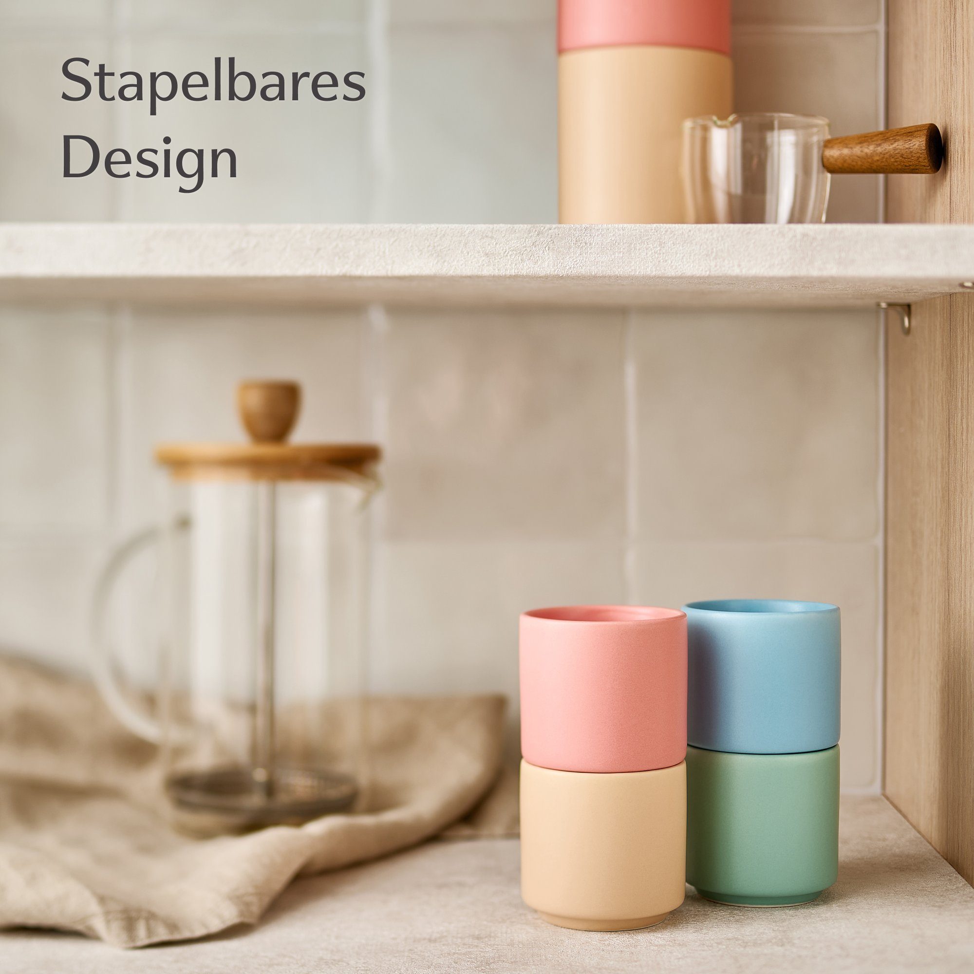 Cosumy Espressotasse Minimalistisch & Stapelbares Design - Hitzebeständig - Dickwandig, 4-tlg., Keramik, Minimalistisch & Stapelbares Design - Hitzebeständig - Dickwandig