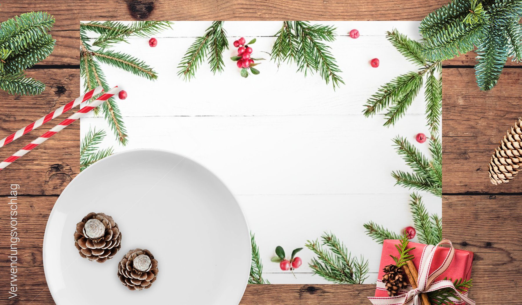 Tischsetmacher Platzset Tischset Weihnachten - Grüne Tannenzweige - 4 Stück - 44 x 32 cm, (4-St)
