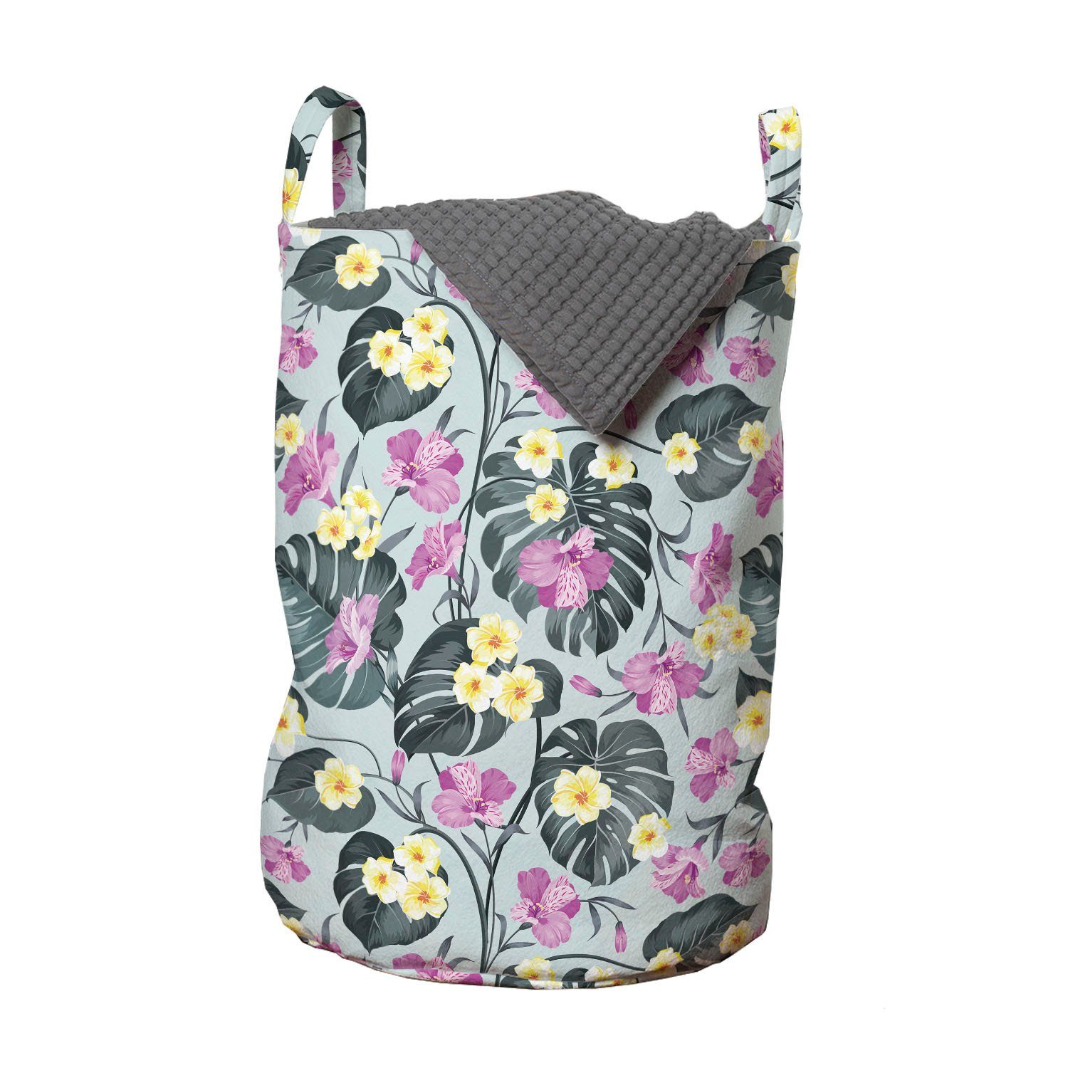 Abakuhaus Wäschesäckchen Wäschekorb mit Griffen Kordelzugverschluss für Waschsalons, Blumen Design der exotischen Plantage