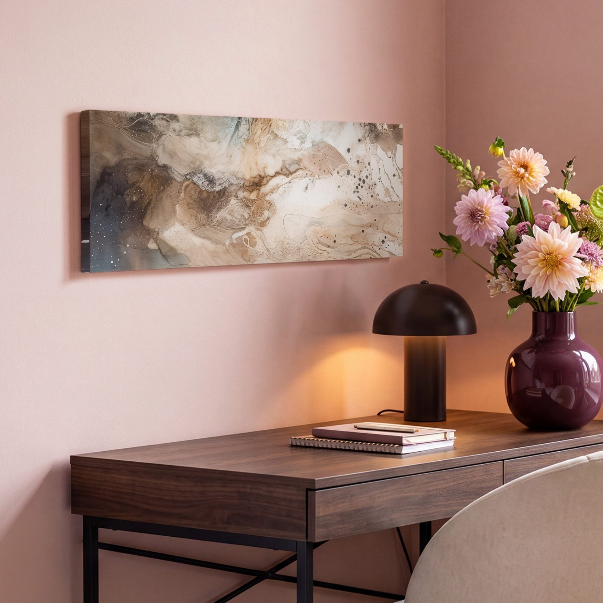 OneMillionCanvasses® Leinwandbild Panorama Abstrakt - Beige - Farbe - Kunst - Natur - Blumen, Fotodruck (1 St), Wandbild, Deko Schlafzimmer Wohnzimmer Flur 60x2 – Bild 4 von 5