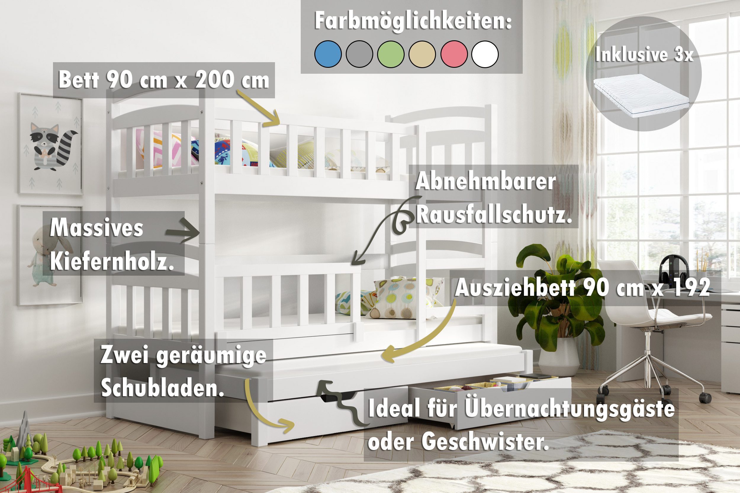 thematys Hochbett Etagenbett Stockbett mit Rausfallschutz günstig online kaufen