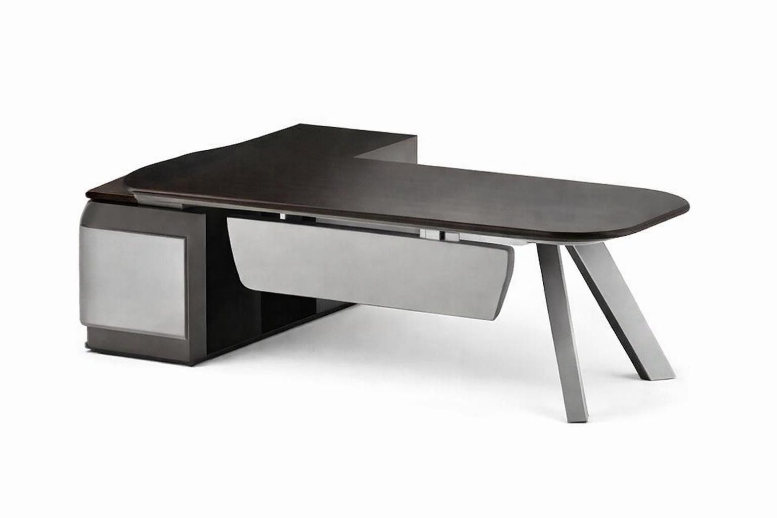 Xlmoebel Eckschreibtisch Stilvoller Chefschreibtisch mit Holzoberfläche und silbernen, Made in Europa