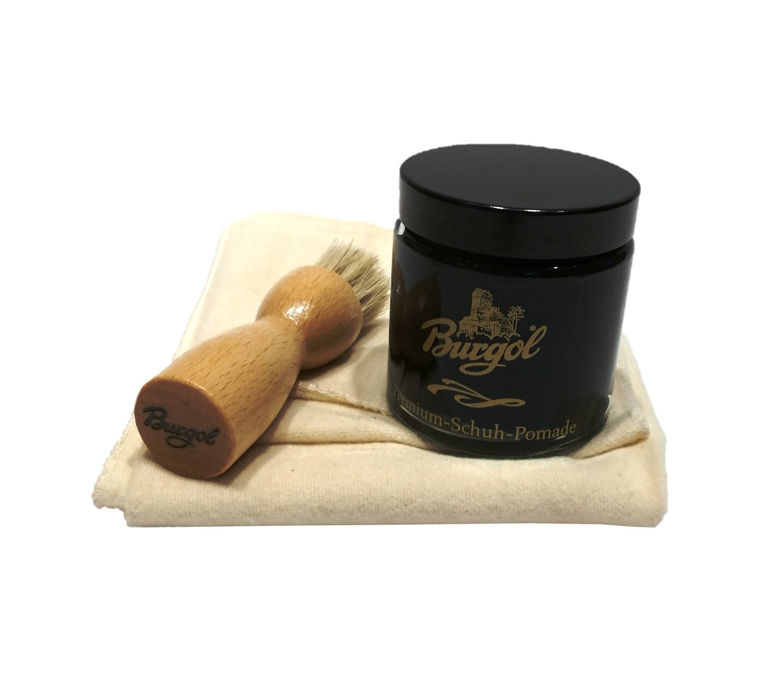 Schuhpflegeset mit Burgol - Schuhpomade Schwarz Tiegelbürste zum Auftr Schuhcreme