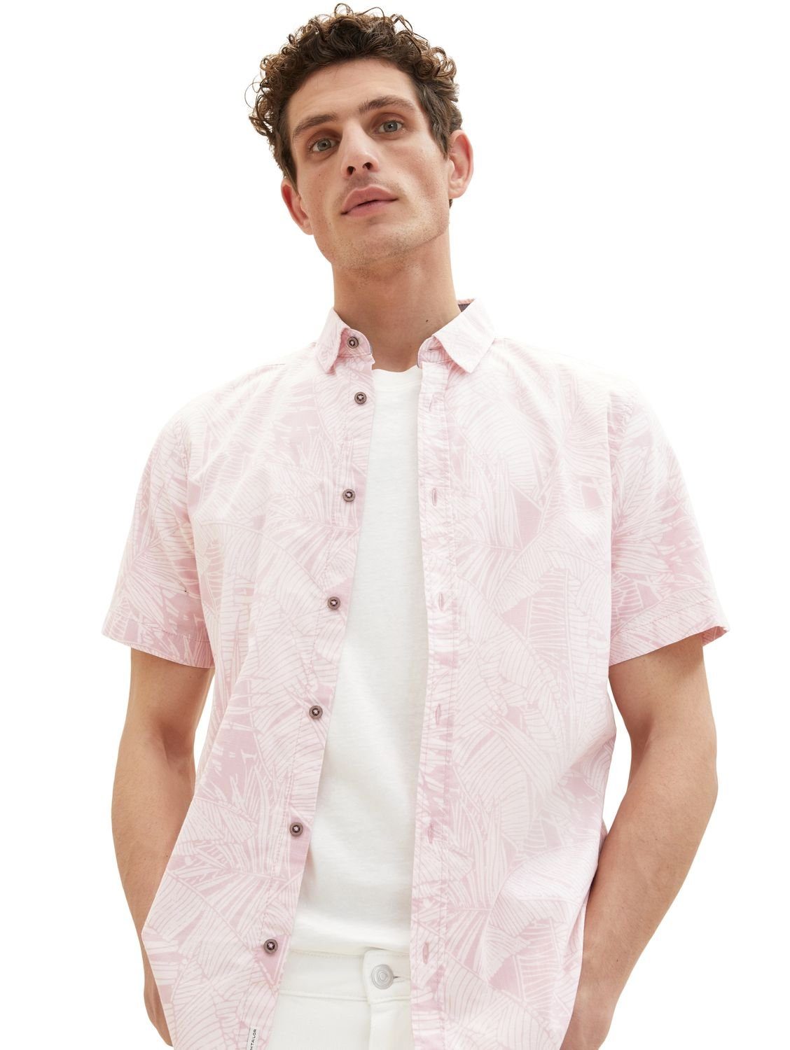 tonal PRINT Baumwolle leaf Pink aus (1-tlg) TOM big PALM 31802 Poloshirt design TAILOR