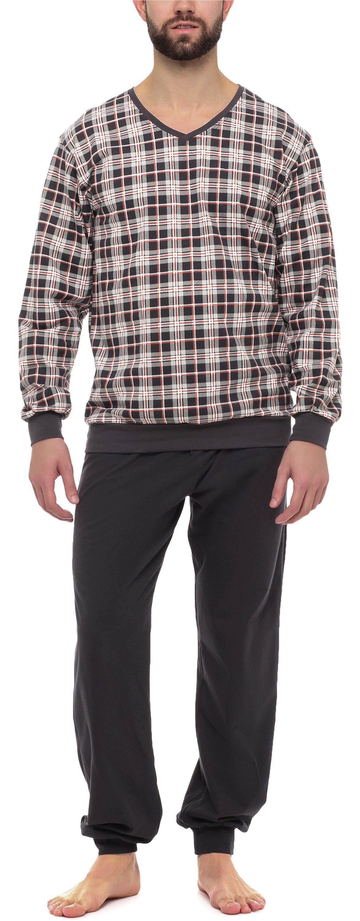 Schlafanzug Herren Schlafanzug Lang mit Bündchen Baumwolle Nightwear Set TI30-107