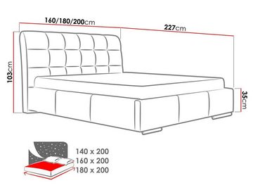 MIRJAN24 Polsterbett Amber (Lattenrost ist im Bettkasten integriert), Bettkasten für die Bettwäsche mit Gasdruckfeder