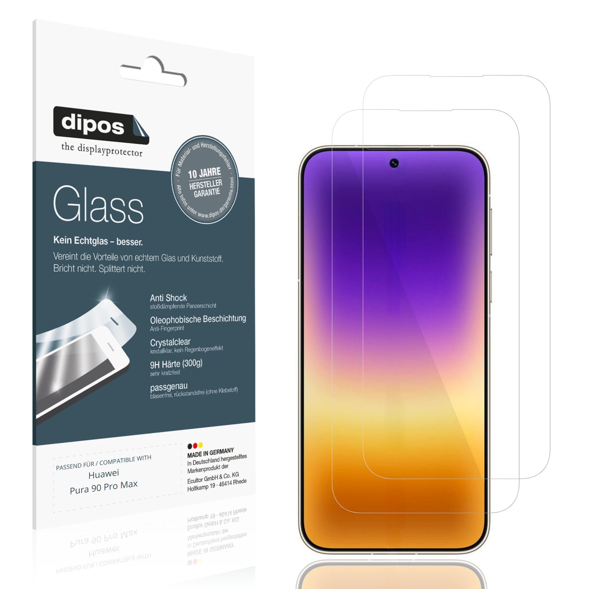 dipos Displayschutzfolie Schutzfolie für Huawei Pura 90 Pro Max, 2 Stück, Displayschutz Schutz Folie Made in Germany