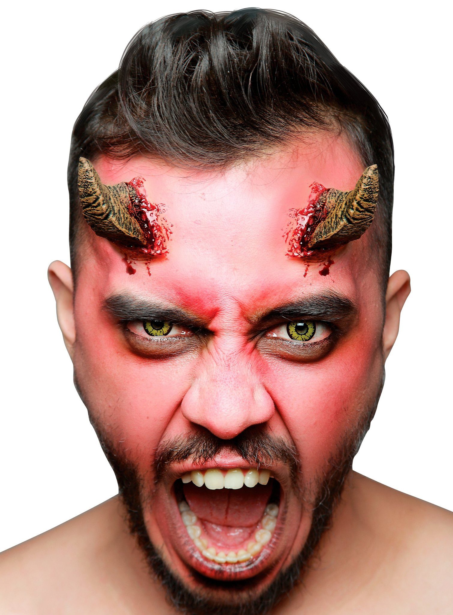 Ghoulish Productions Kostüm Gekrümmte Dämonenhörner Latexapplikation, Tierische Teufelshörner mit blutiger Basis