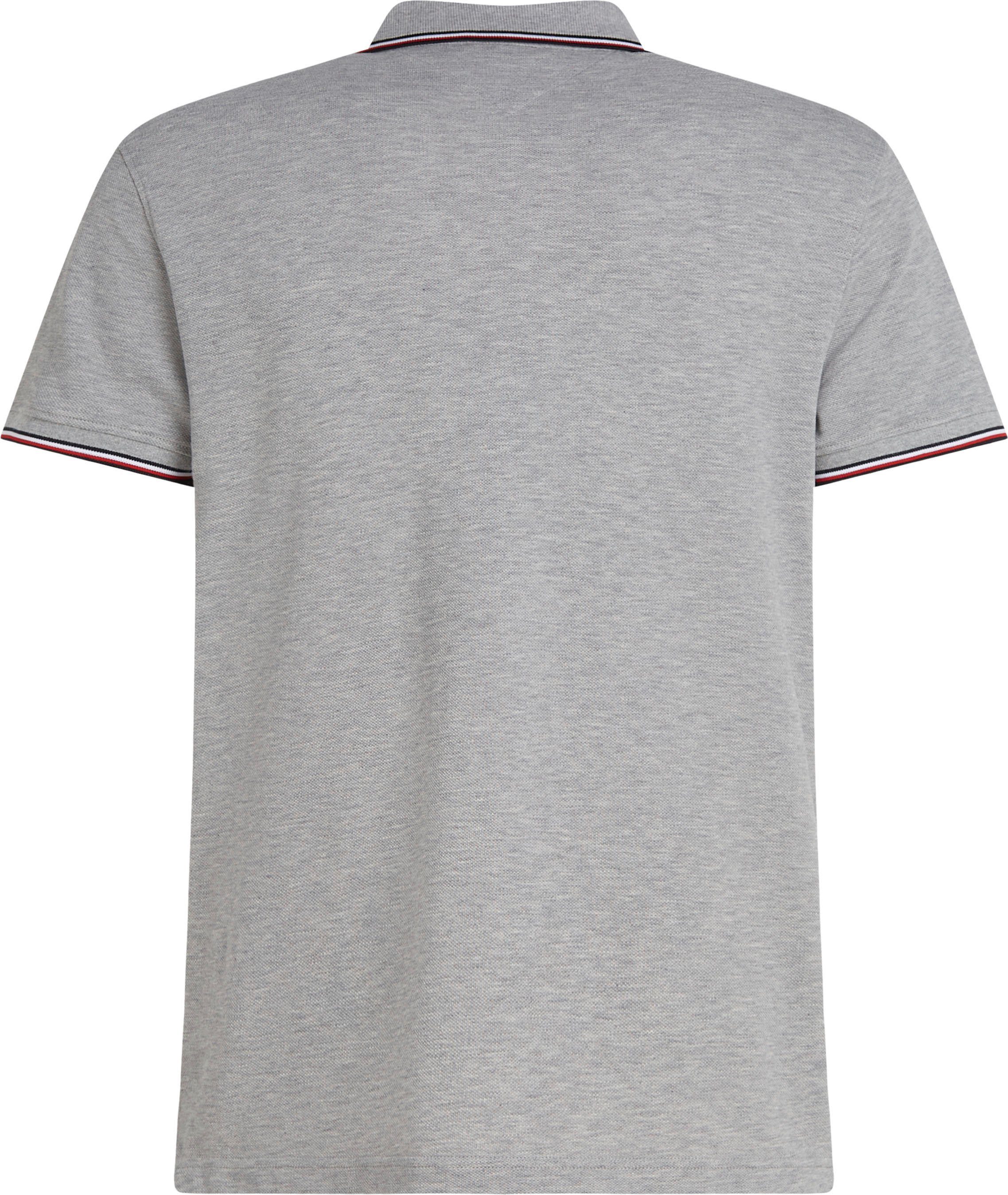 mit an Tommy 1985 Kragen und RWB Hilfiger TIPPED SLIM Ärmel TH-Farben Light POLO Poloshirt Heather Grey