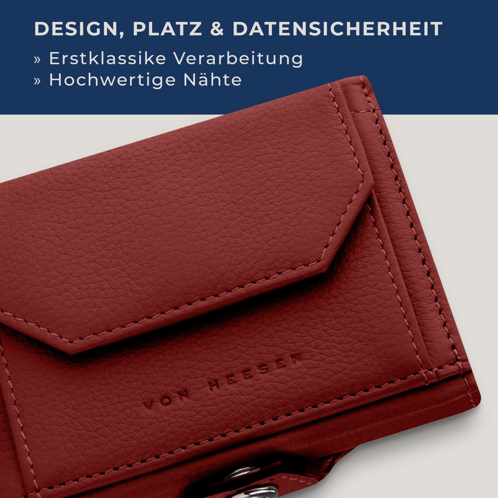 VON HEESEN Geldbörse Whizz XL-Münzfach, Geschenkbox RFID-Schutz Kartenfächer Geldbeutel Wallet Portemonnaie Slim Wallet & mit 5 Rot inkl. &
