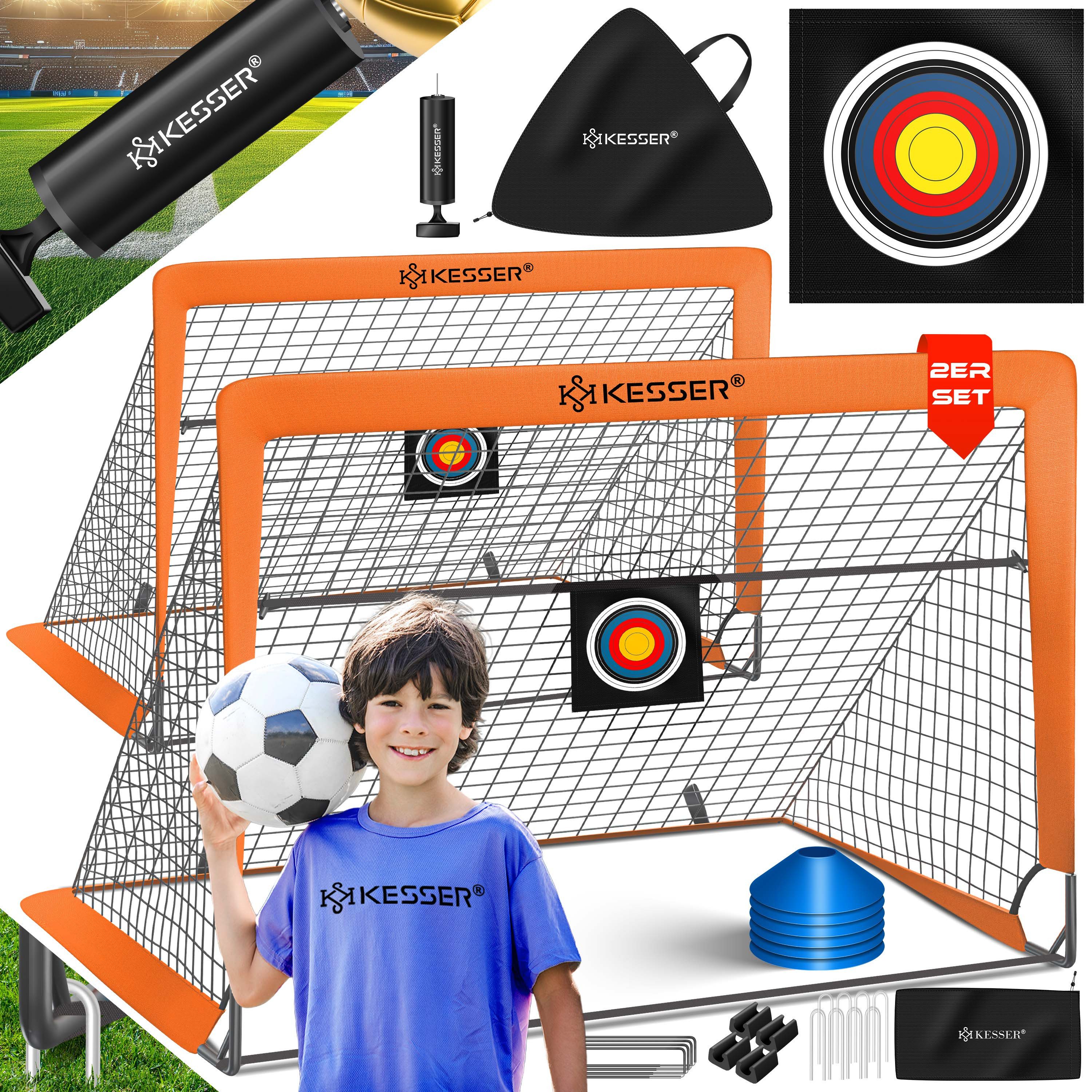 KESSER Fußballtor Set mit Tragetasche, Heringen, Zielscheibe, Hütchen & Pumpe, Pop-Up Tor mit Anti-Rutschfüßen – ideal für Training & Freizeitspiele