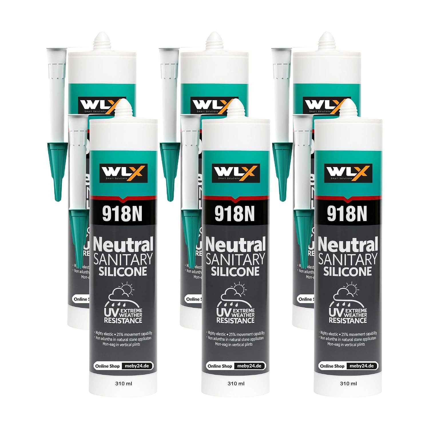 Greenpoint Silikon Neutraler Sanitär Silikon UV-beständig Schimmelresistent 310 ml, Sanitär-Silikon, Gebrauchsfertig, (Mehrpack, 6-tlg., 6er-, 12er- oder 24er-Set mit 310-ml-Kartuschen), Schimmelresistent, UV-beständig, wasserdicht, neutral vernetzend