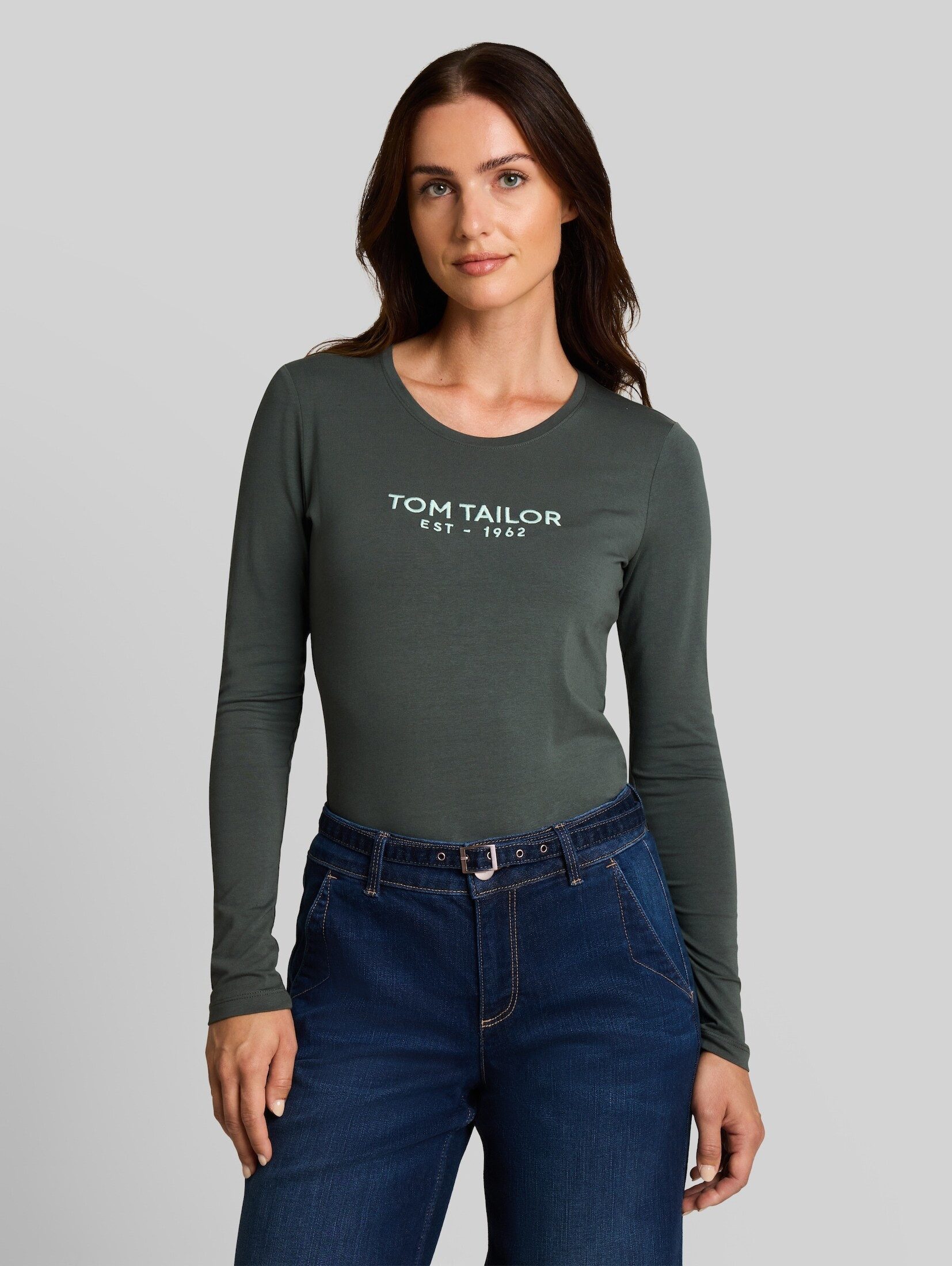 TOM TAILOR Langarmshirt T-Shirt (im Einserpack) Langarmshirt mit Logo-Print