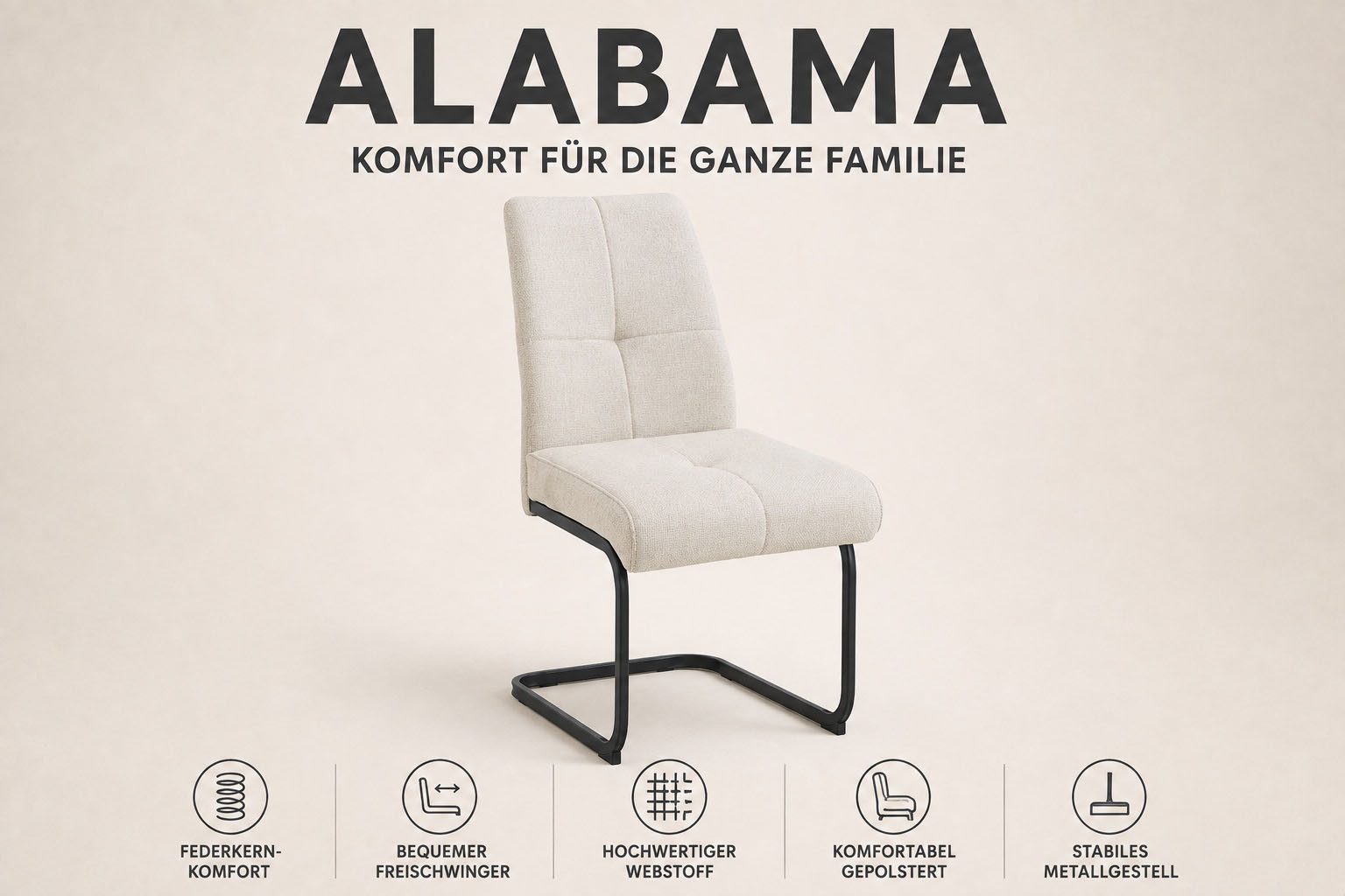OTTO home Freischwinger Alabama (Set, 2 St), gemütlicher Esszimmerstuhl mit Federkern und robustem Webstoff – Bild 3 von 5