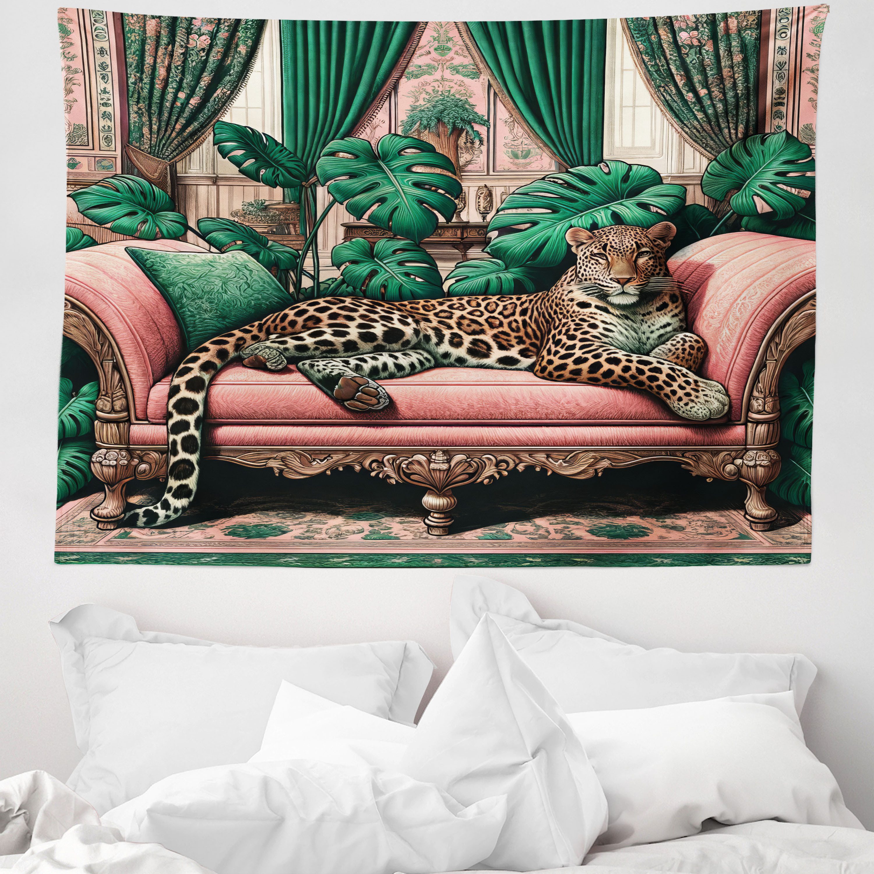 Wandteppich aus Weiches Mikrofaser Stoff Für das Wohn und Schlafzimmer, Abakuhaus, rechteckig, Leopard Boho Katzen Vibes